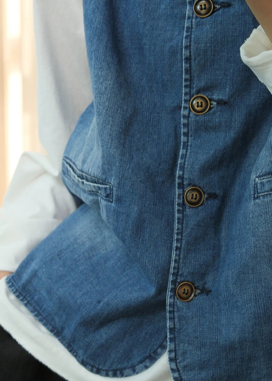 Natural Blue O Neck Button Denim Vest Sleeveless QC004 shopify