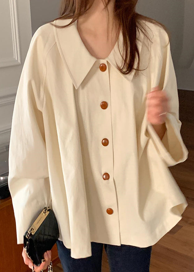 Peter Cotton Top Loose Cute Pan Beige Collar Spring Shirt FashionChic