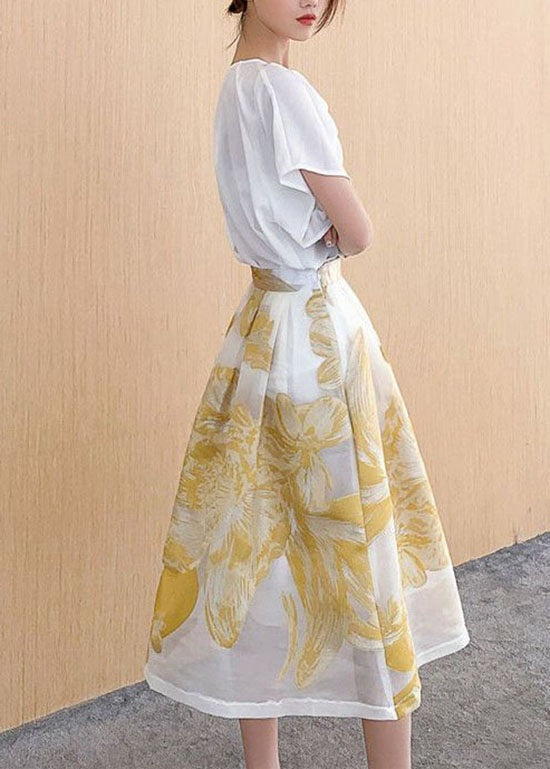 Women Yellow Wrinkled Patchwork Embroidered Tulle Skirt Summer AZ1038 shopify