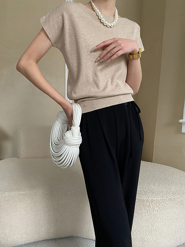 Pink Sleeve Top Short Knit Boat Loose Neck Stylish FashionChic