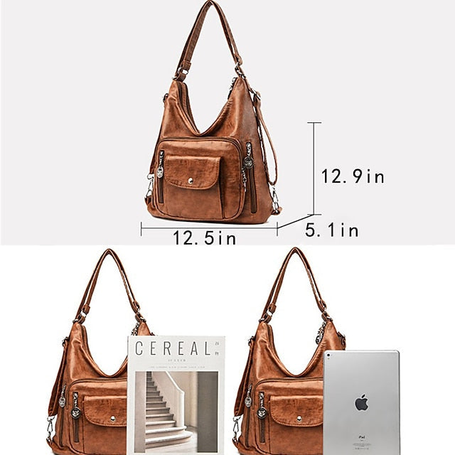 Bag - Leather Women's Faux Hobo Vintage-Style Brown FashionChic
