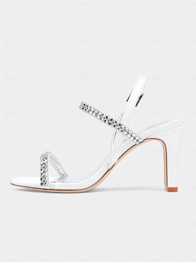 – Sandals Bridal White Women's Rhinestone Heel Block Prom FashionChic