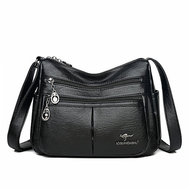 Bag Faux Crossbody Leather - Women's Shoulder Multi-Pocket FashionChic