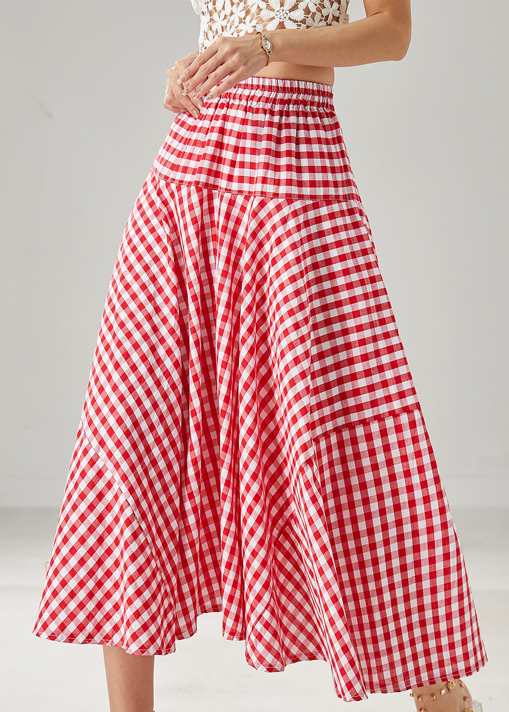 Red Plaid Cotton Holiday Skirts Exra Large Hem Summer AZ1032 shopify