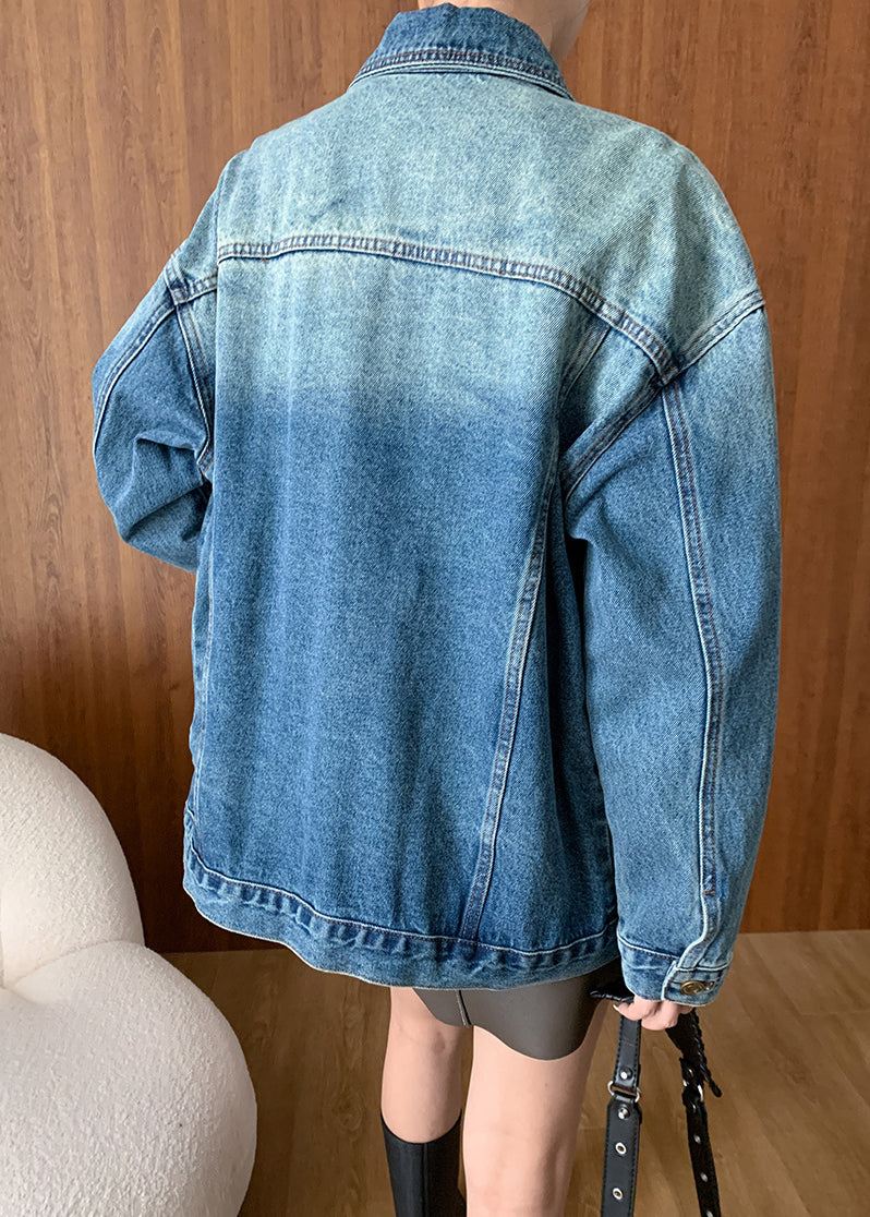 French Blue Peter Pan Collar Button Pockets Denim Coats Fall AF1027 HS-CTS240914
