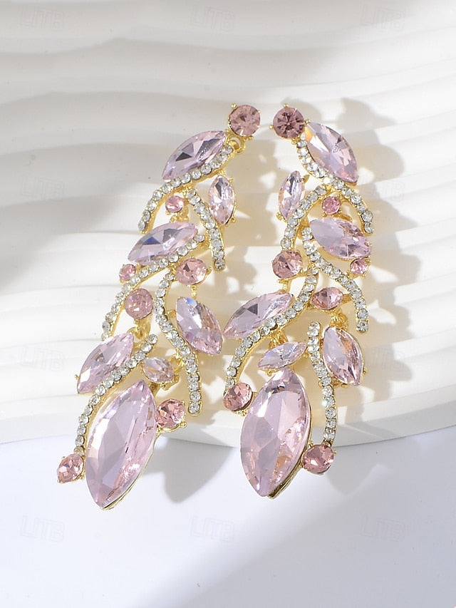 Leaf Earrings Crystal Women's Gold Design Elegant - FashionChic