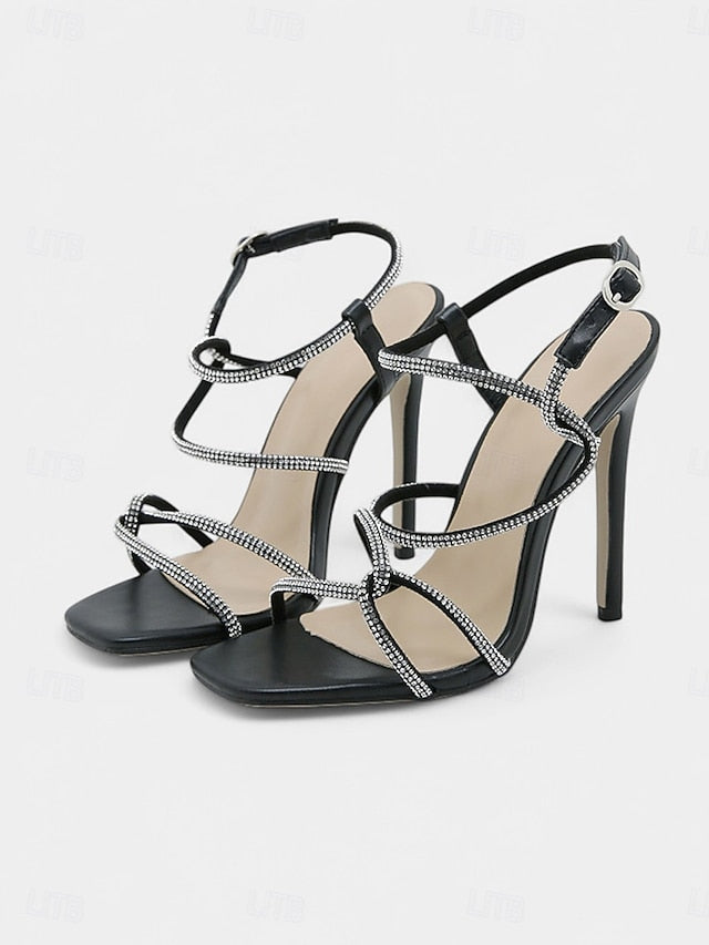 Sandals High Heel Women's Black Crystal-Embellished – FashionChic