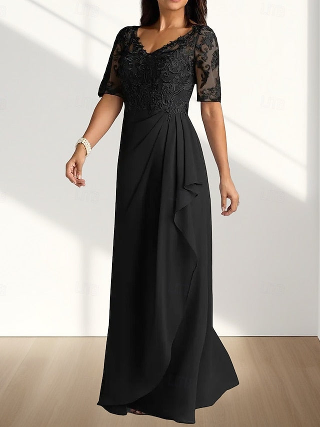 Guest of Bride A-Line Dress Neck Mother V Elegant the Wedding FashionChic