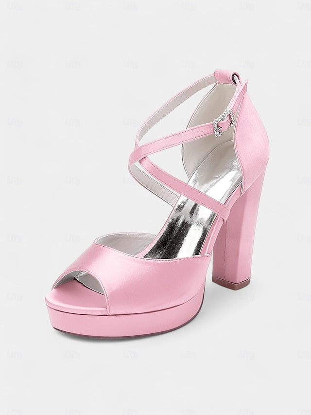 High Peep and Women's Sandals Heel Platform Toe Satin with FashionChic