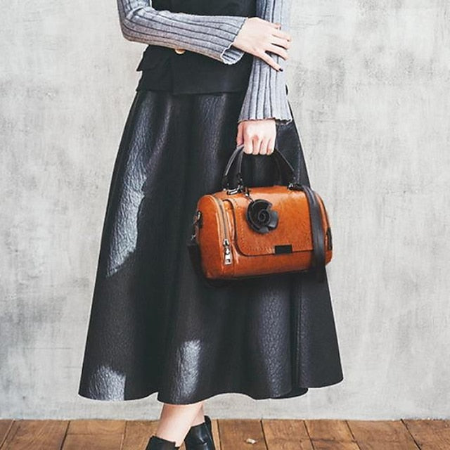 Vintage-Style Floral Handbag Women's Faux with Leather FashionChic