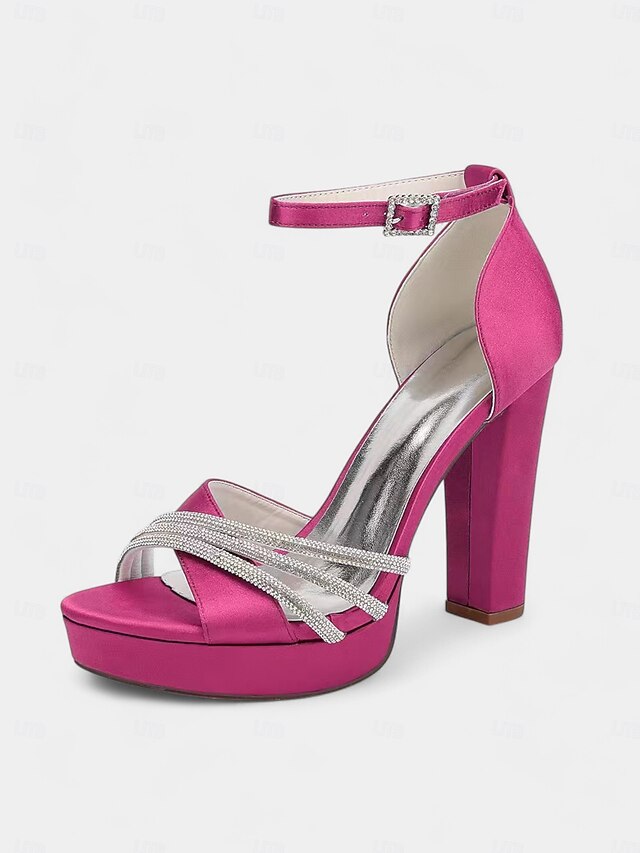 Platform Rhinestone Purple - Heel Sandals Satin Straps with High FashionChic