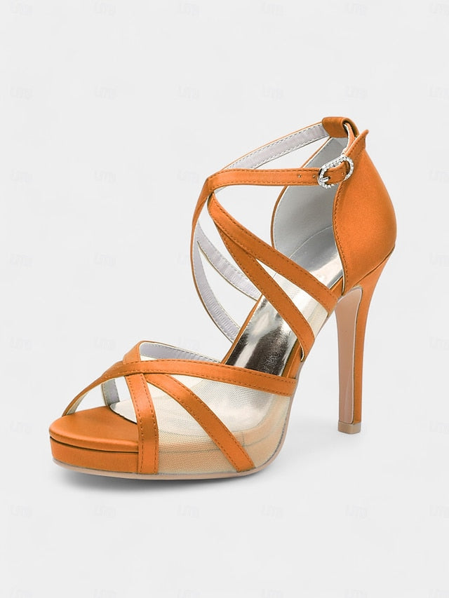Heel Cross White Sandals - with Satin High Straps Perfect Bridal FashionChic