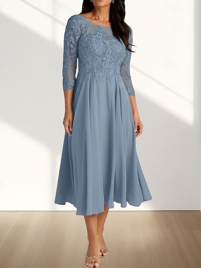 Guest Bride of Crew Elegant A-Line Mother Dress Neck Wedding the FashionChic