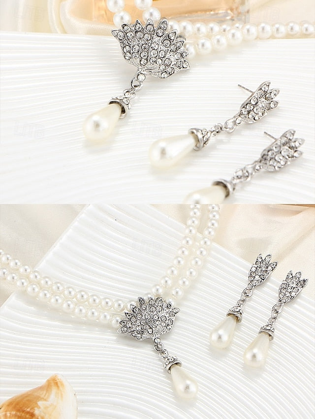 Elegant – Set Pearl Double-Layer Necklace Jewelry Bridal FashionChic