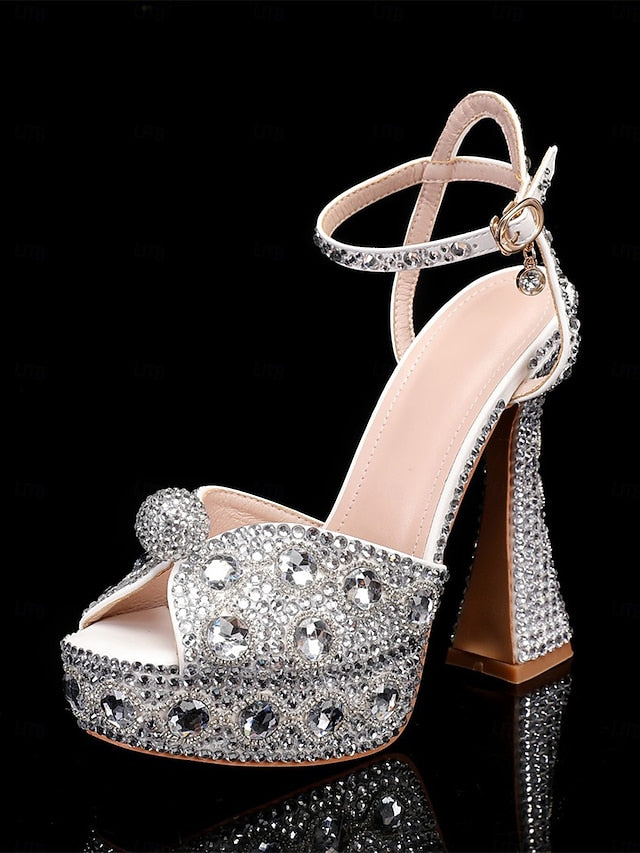 with Heel Women's Matching Rhinestone Platform Sandals High FashionChic