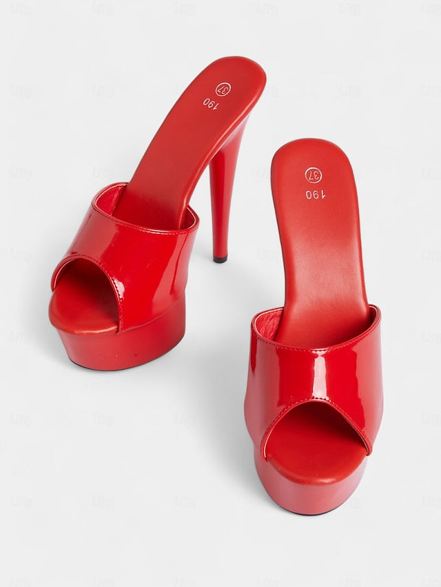 High Leather Women's Heels Patent Red Platform with FashionChic
