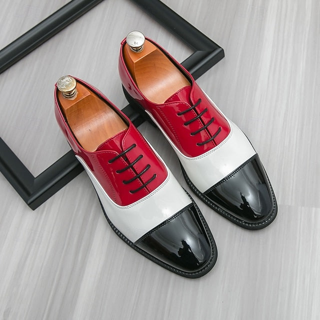 Red and Leather Shoes Patent Men's Oxford – White FashionChic