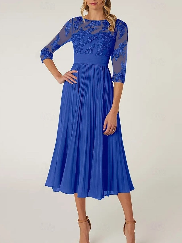 of Elegant the Neck Crew Dress Mother A-Line Bride Wedding Guest FashionChic