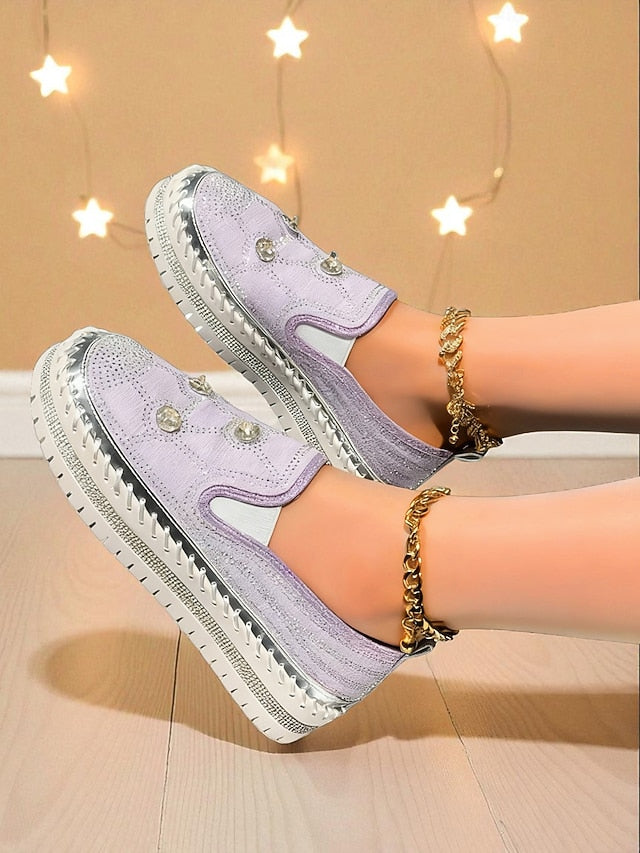 with Slip-On Rhinestone Red Women's Platform Sneakers Studs FashionChic
