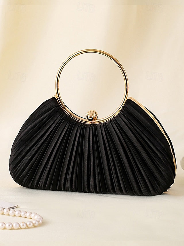 Handle Clutch - with Pleated Elegant Gold Ring Velvet Green FashionChic