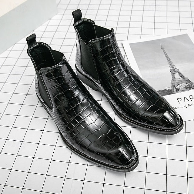 Boots – Chelsea Brown Men's Crocodile Pattern Slip-On FashionChic