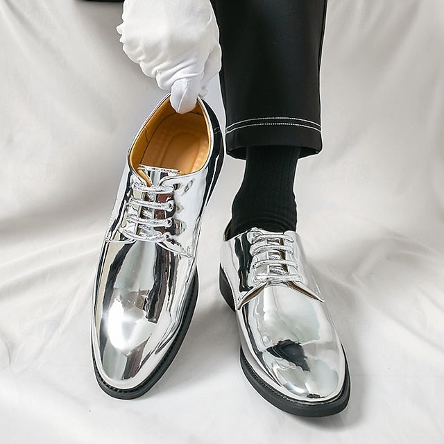 for Shiny Shoes Leather Men Sleek Gold – Patent Lace-Up FashionChic