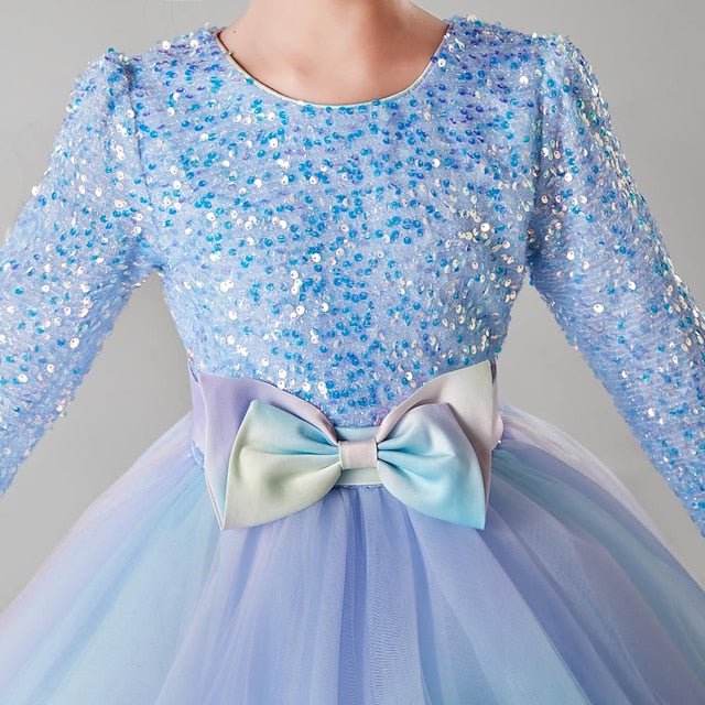 Flower Girl Girls' Solid Kids Dress Color Long Party FashionChic