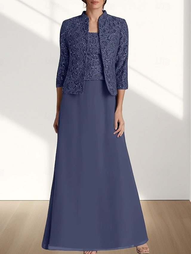 Piece Guest Mother Wedding of A-Line the Two Bride Dress Elegant FashionChic