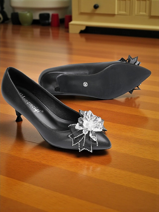 Bow Wedding Low White Shoes Women's Crystal with Heel FashionChic