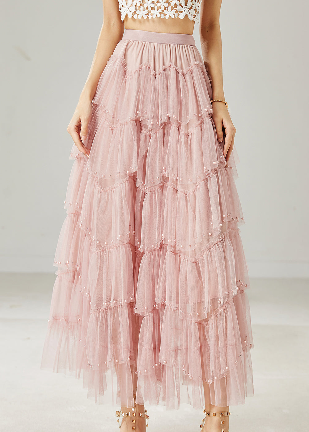 Italian Pink Nail Bead Layered Tulle Beach Skirt Summer AZ1040 shopify