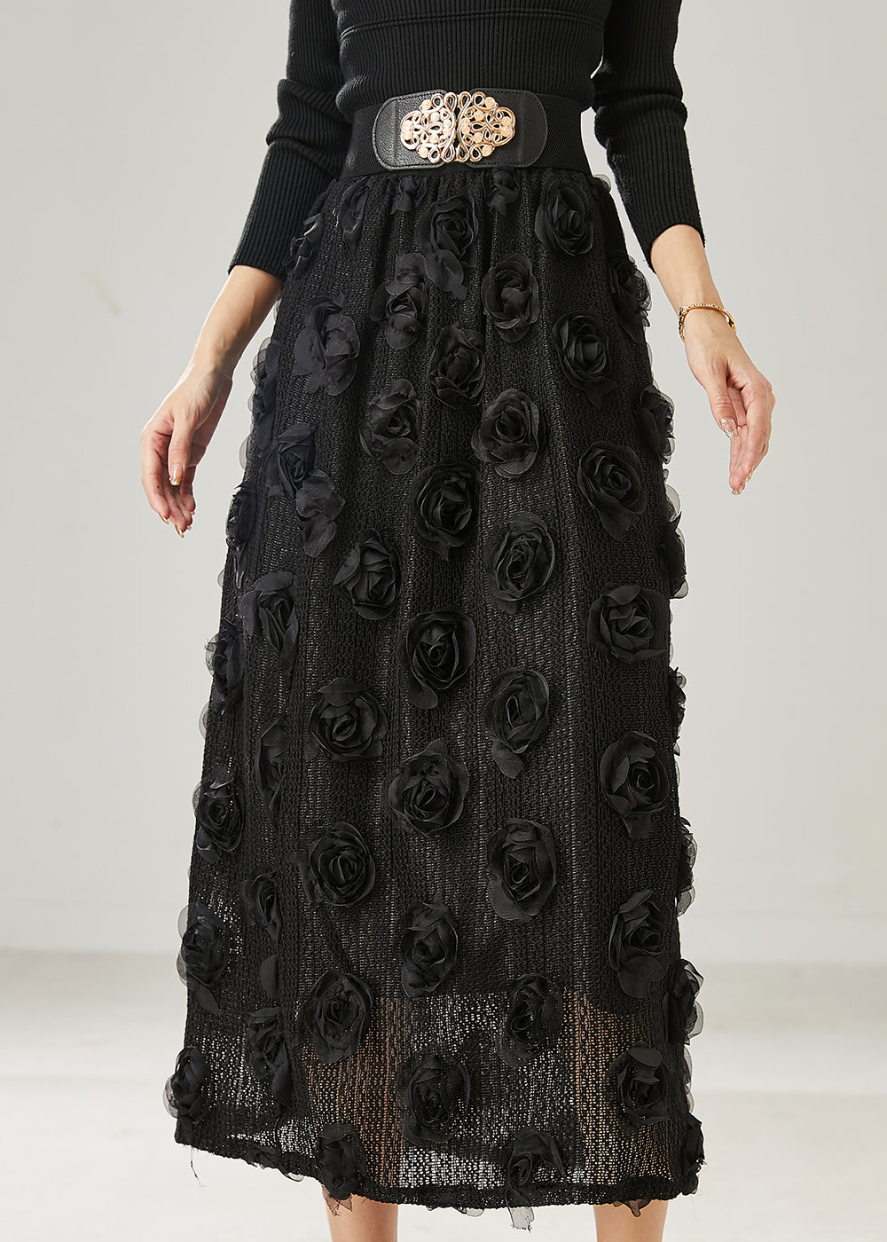Natural Black Stereoscopic Floral Knit Skirts Summer AZ1047 shopify