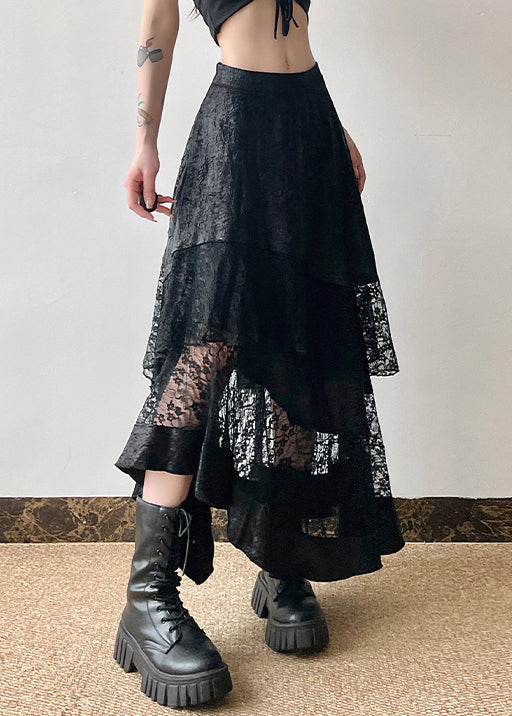French Black Asymmetrical Lace Patchwork Skirt Summer QP029 OL-SKTS241001
