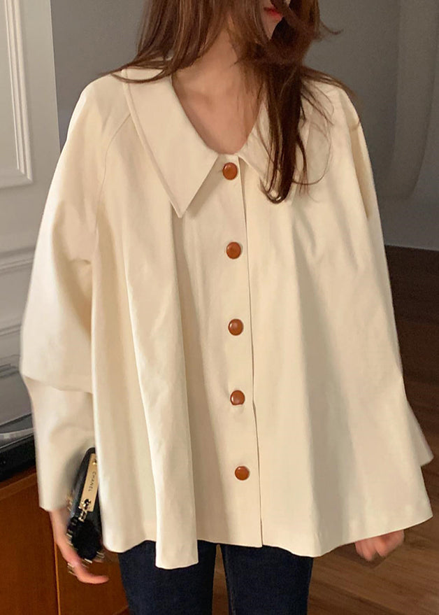 Peter Cotton Top Loose Cute Pan Beige Collar Spring Shirt FashionChic