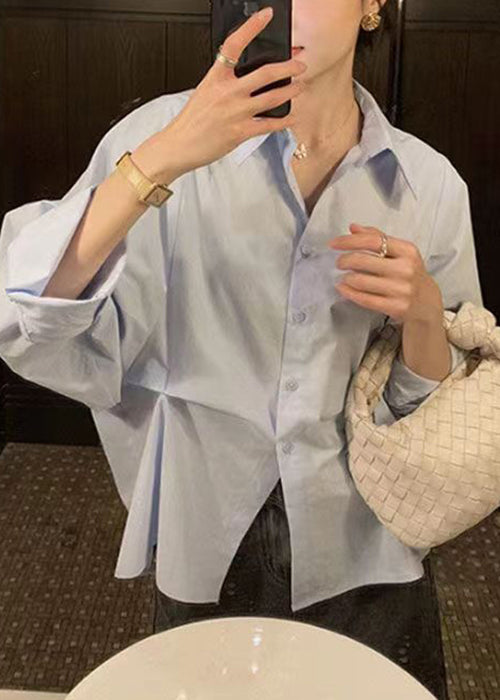 White Loose Pan Peter Button Collar Cotton Blouse Patchwork FashionChic