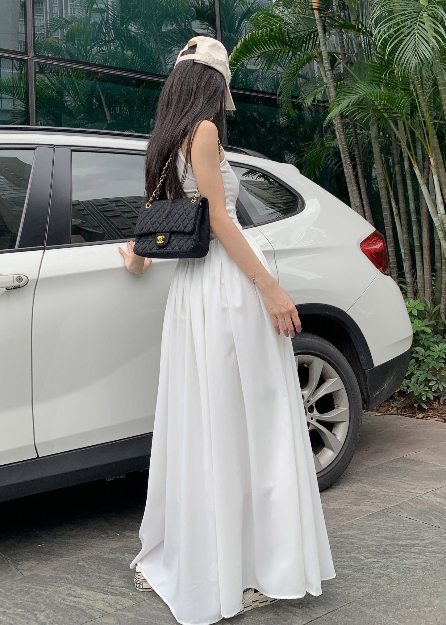 Cotton White Holiday Sleeveless Fit Silm Dress Patchwork FashionChic