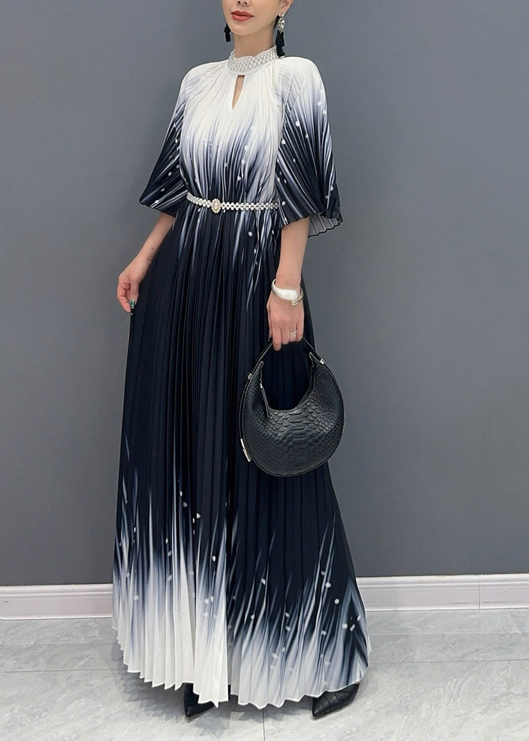 Fitted Black Turtleneck Print Wrinkled Vacation Maxi Dresses Summer AO1032 JDML-SDL240909