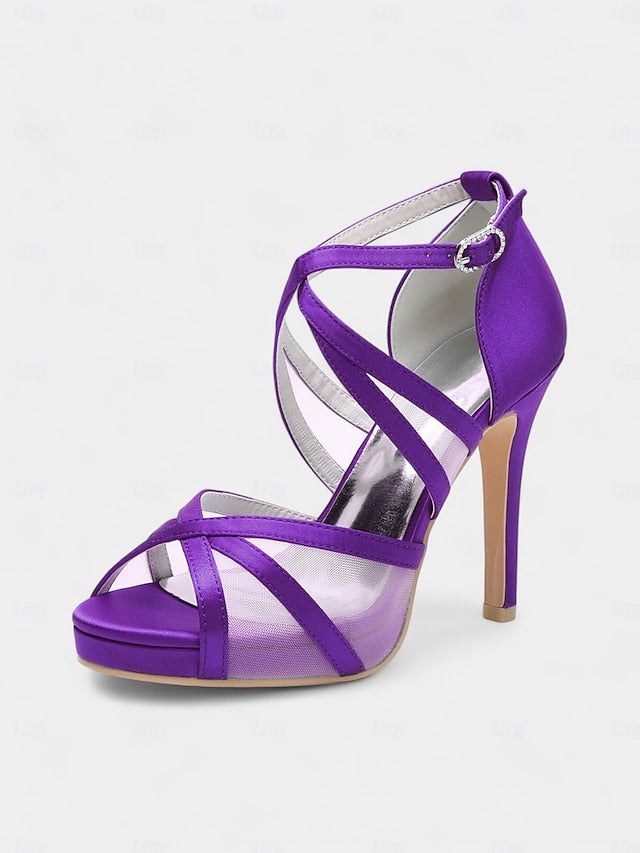 Heel Cross White Sandals - with Satin High Straps Perfect Bridal FashionChic