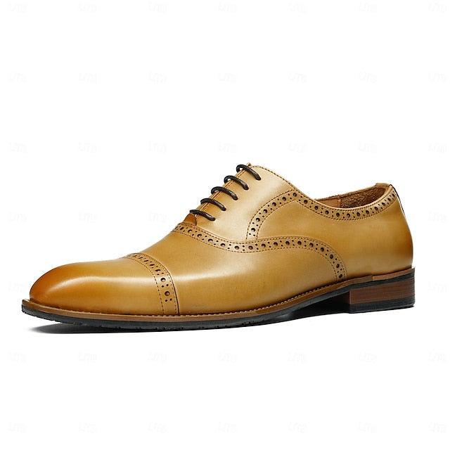 Leather Light Shoes Genuine Wingtip Oxford with Men's Brown FashionChic