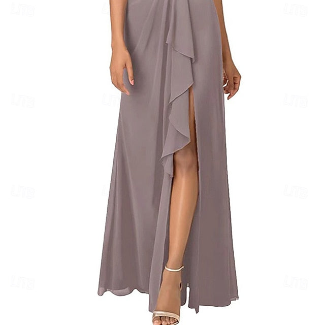 Dress Neck the V Simple Mother Bride Elegant of A-Line FashionChic