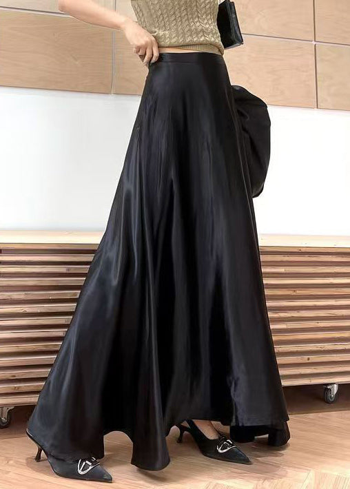 New Black Solid High Waist Silk Maxi Skirts Summer QP064 OL-SKTS241001