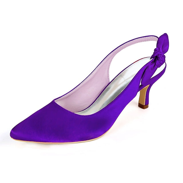 Tie Heels White with Pointed for - Toe Women Slingback Bow FashionChic