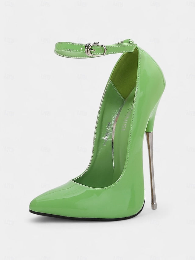 with Red Women's Patent Heels Ankle Stiletto Leather Strap FashionChic