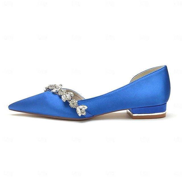 Satin White Wedding with Shoes Pointed Toe Flat Crystal and FashionChic