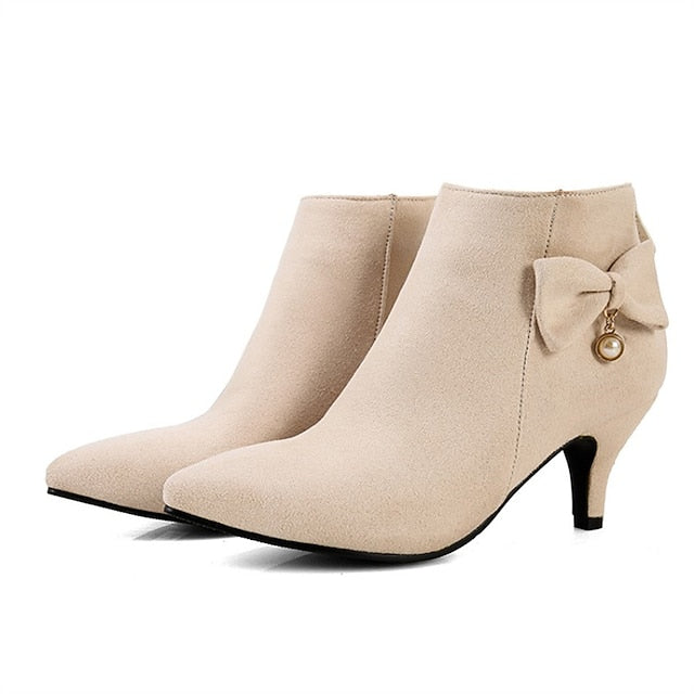 Pink Boots Women's Bow Pearl Charm Suede with and Ankle FashionChic