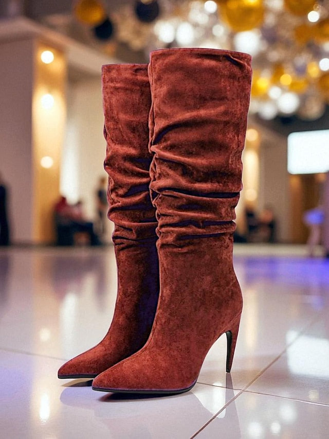 Knee Green Boots Slouch High Women's - Velvet Toe Pointed FashionChic