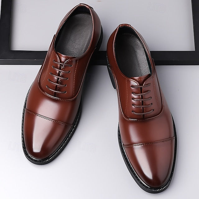 Shoes Dress Brown Oxford Design Cap-Toe Classic Men's – FashionChic