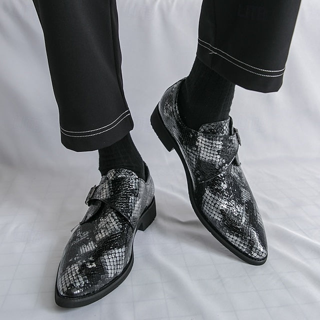 Formal Brown Print Snake Shoes Strap Monk Men Classic – for FashionChic