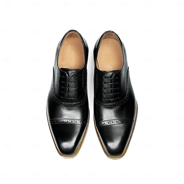 Leather Light Shoes Genuine Wingtip Oxford with Men's Brown FashionChic