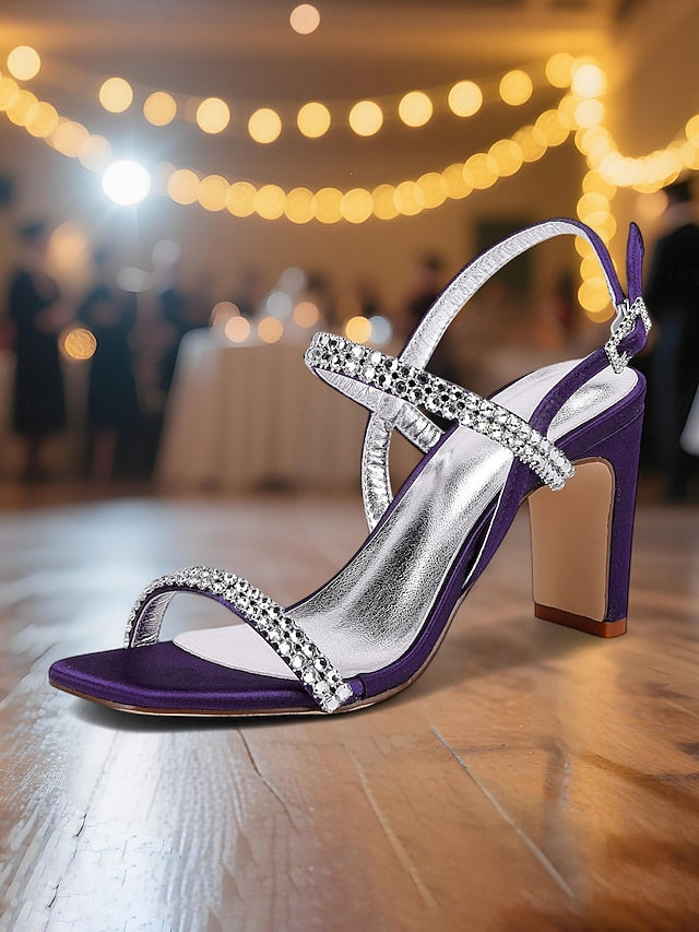 – Sandals Bridal White Women's Rhinestone Heel Block Prom FashionChic