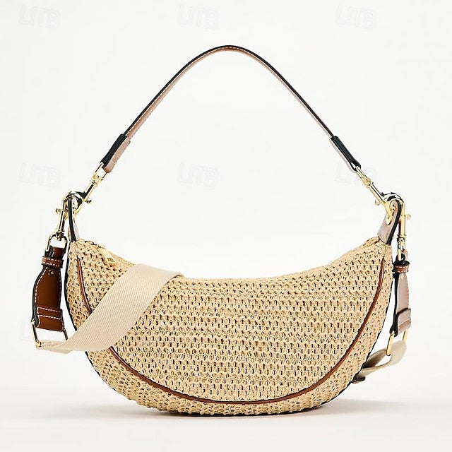 Straw Leather Women's Boho Crossbody Bag with Adjustable FashionChic